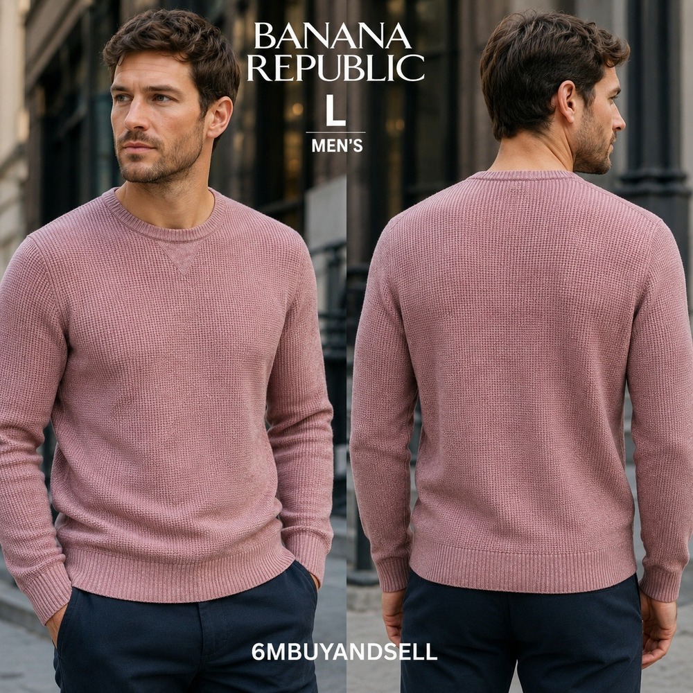 Banana Republic Mens Waffle Knit Crewneck Sweater Pink Rose 594271-01 Large
